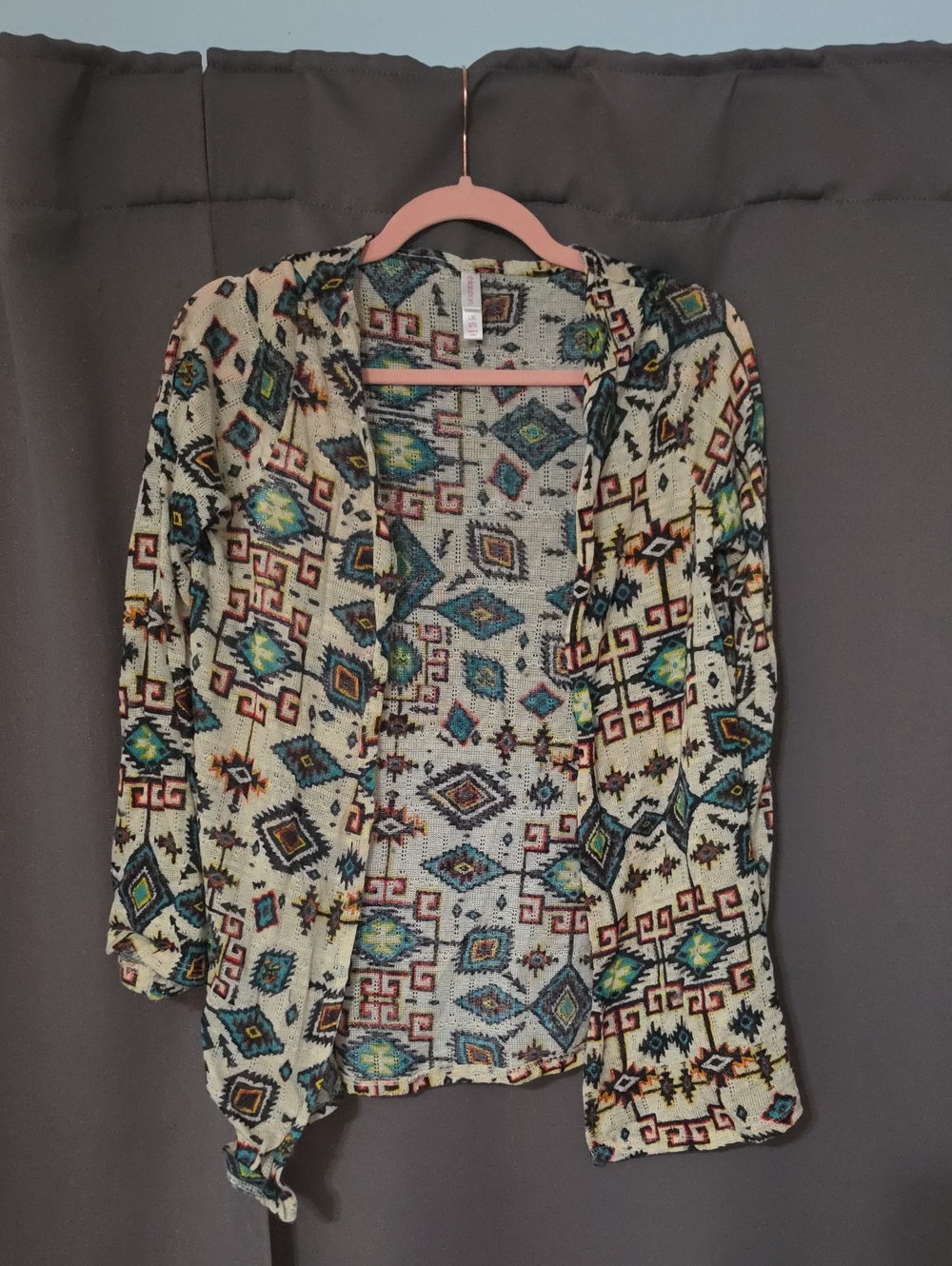 Xhilaration Cream Multi Aztec Open-Front Cardigan Hoodie
